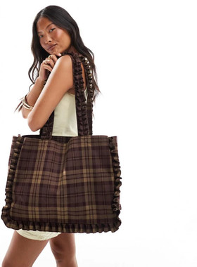 英国代购正品07.14 2025潮流导向 女包新款 木耳边格子手提袋