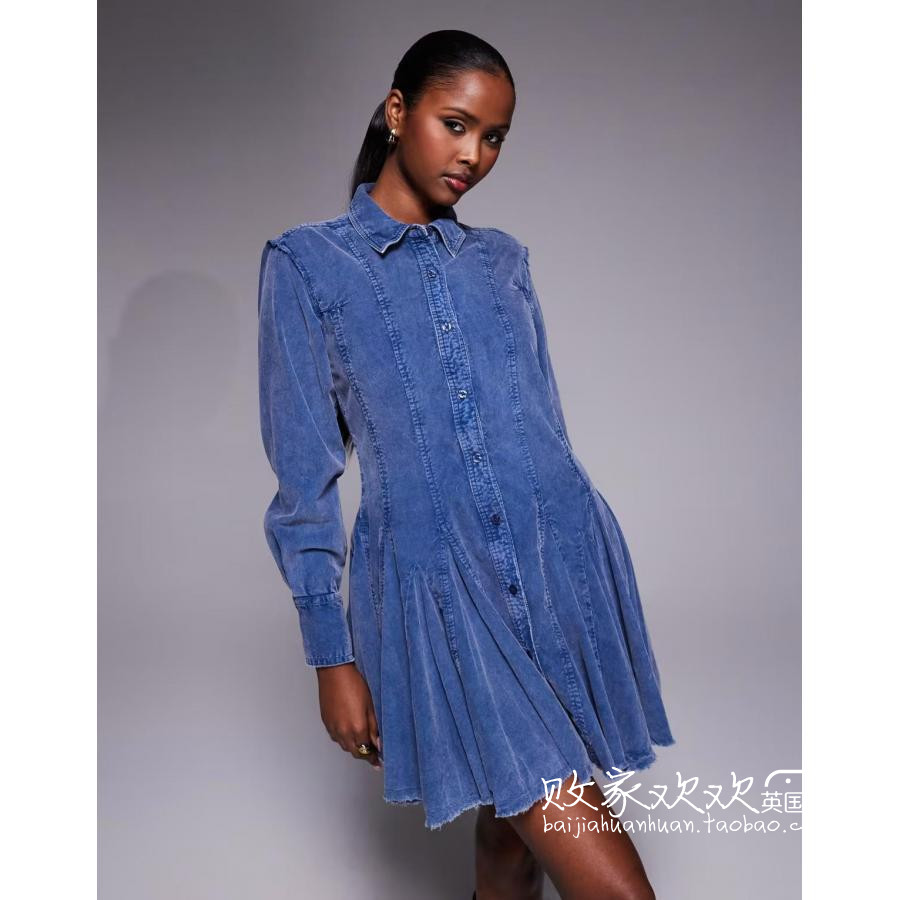 英国代购正品12.04 2025潮流导向 女装新款 翻领牛仔迷人连衣裙