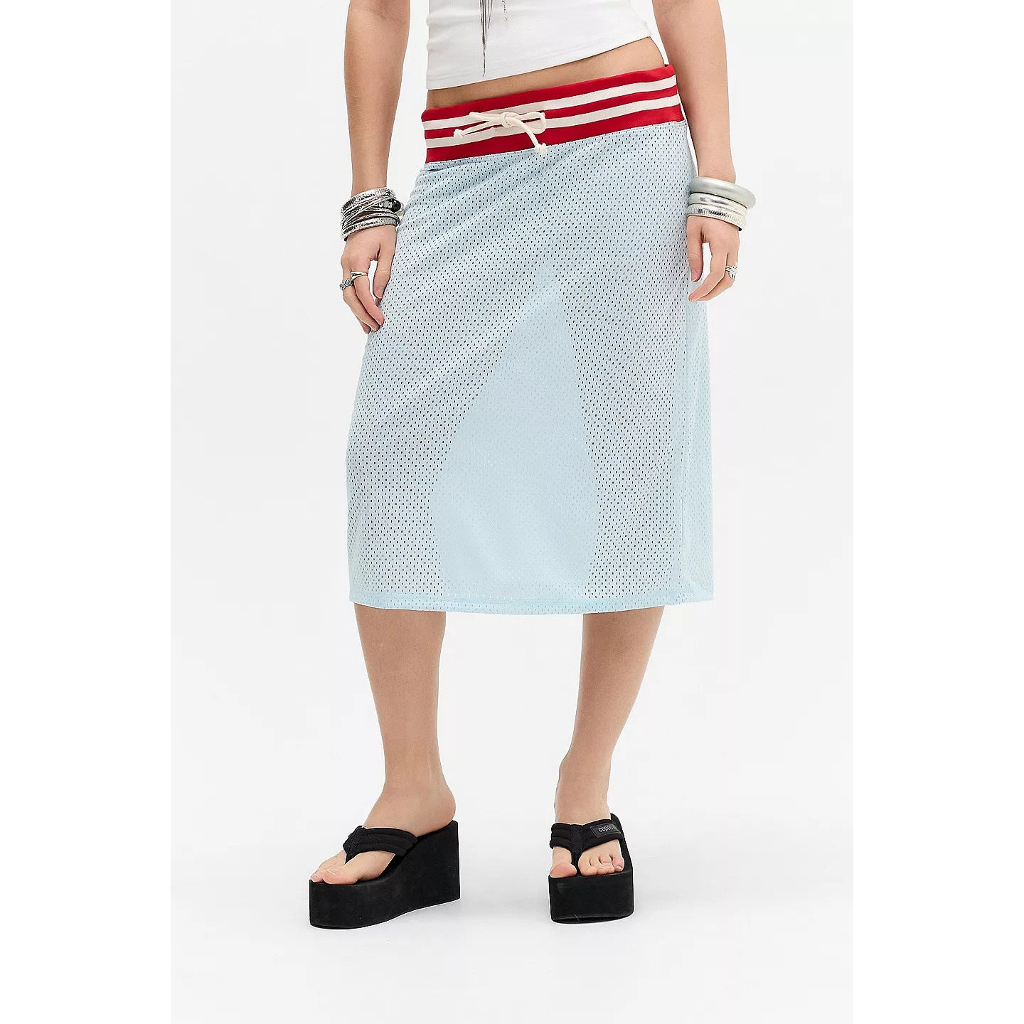 英国代购正品05.05 名品UO 女装新款 时尚网眼中长款设计半身裙
