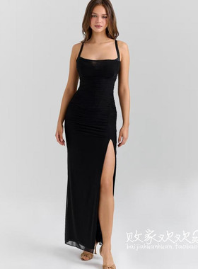 英国代购正品08.01 2025潮流导向 女装新款 吊带开叉长款连衣裙