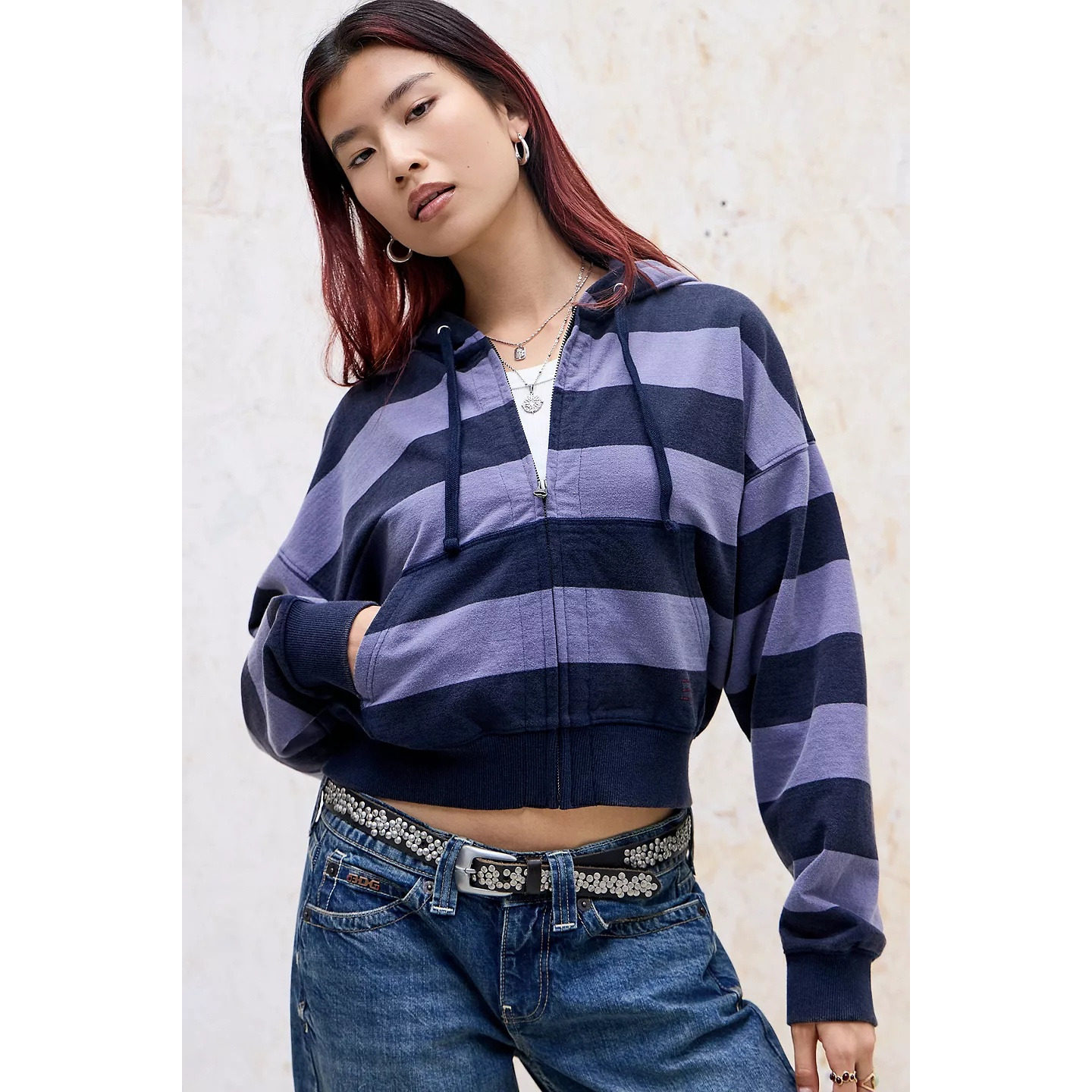 英国代购正品05.16 名品UO 女装新款 连帽横纹长袖舒适百搭卫衣