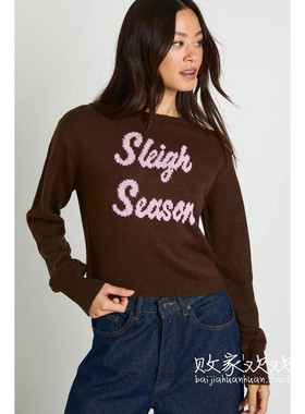 英国代购正品12.06 名品Boohoo 女装新款 圣诞款字母针织长袖毛衣