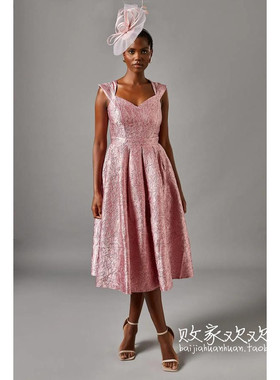 英国代购正品12.13 名品Boohoo 女装新款 吊带 提花长款连衣裙