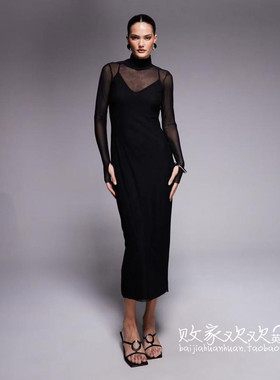 英国代购正品08.15 2025潮流导向 女装新款 深色修身长款连衣裙