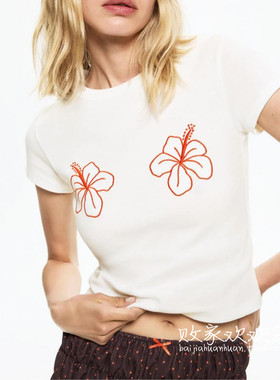 英国代购正品07.02 2025潮流导向 女装新款 花朵浅色短袖舒适T恤