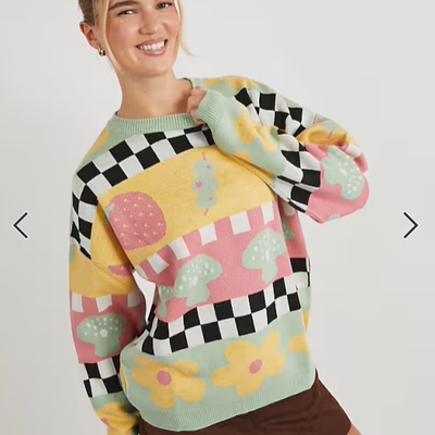 女装新款蘑菇花朵图案长袖毛衣