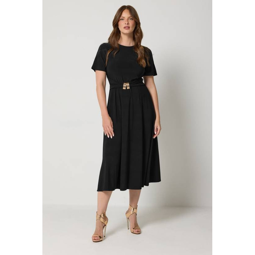 英国代购正品07.25 名品DP 女装新款 时尚短袖深色系腰带连衣裙