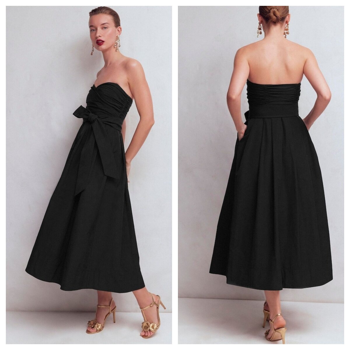 英国代购正品04.25 名品NEXT 女装新款 抹胸蝴蝶结黑色礼服连衣裙