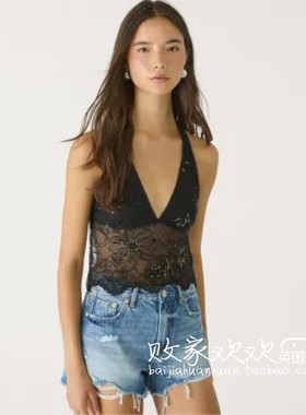 英国代购正品07.02 2025潮流导向 女装新款 蕾丝设计深色背心