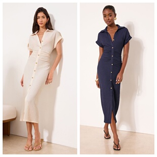 英国代购正品03.16 名品NEXT 女装新款 衬衫风修身长款百搭连衣裙