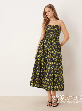 英国代购正品08.01 2025潮流导向 女装新款 抹胸碎花长款连衣裙