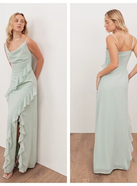 英国代购正品01.12 2026潮流导向 女装新款 吊带荷叶边长款连衣裙