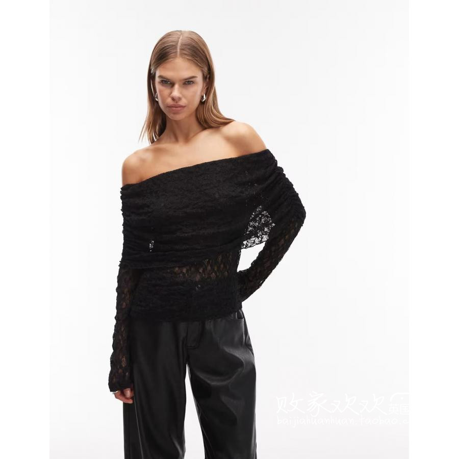 英国代购正品11.21 2025潮流导向 女装新款 设计蕾丝深色打底衫