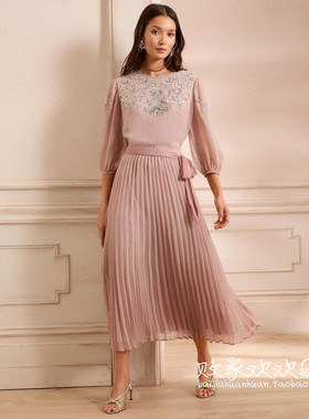 英国代购正品07.03 名品NEXT 女装新款 设计重工褶皱长款连衣裙