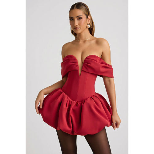 英国代购正品09.09 名品ohpolly 女装新款 一字肩泡泡裙摆连衣裙