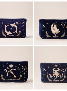 英国代购正品11.30 Gemini Navy Everyday Pouch 刺绣星座 化妆包