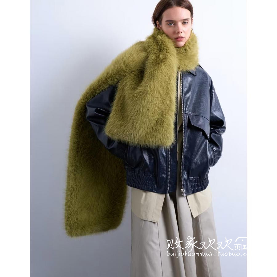 英国代购正品11.01 2025潮流导向 饰品新款 TS皮草风长款保暖围巾