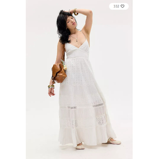 英国代购正品01.31 名品UO 女装新款 时尚设计露肩花长款连衣裙