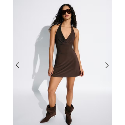 女装新款挂脖深色迷人连衣裙