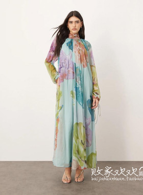 英国代购正品03.04 2025潮流导向 女装新款 印花宽松长款连衣裙