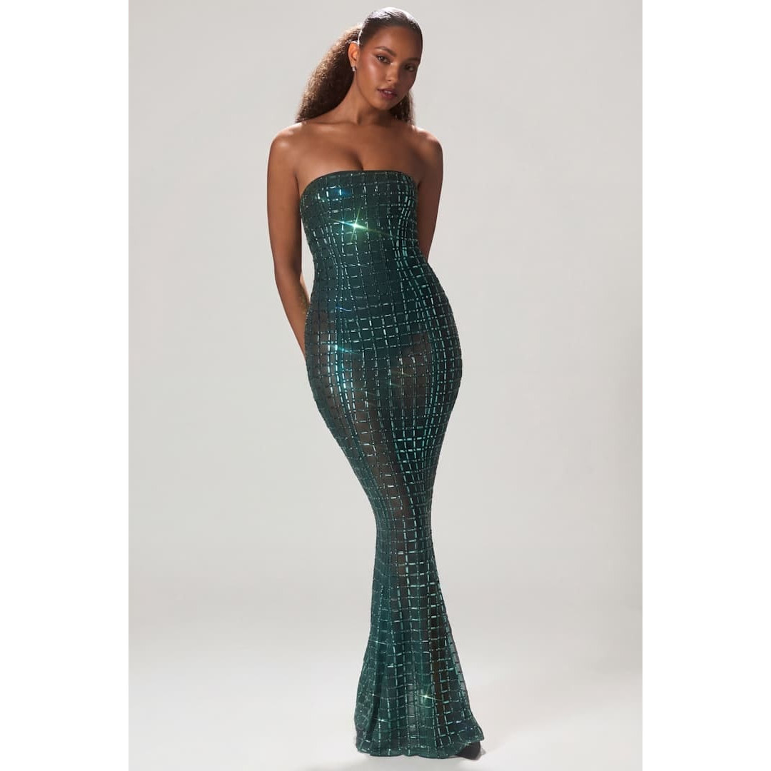 英国代购正品04.27 名品ohpolly 女装新款 抹胸重工修身连衣裙