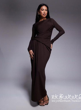 英国代购正品08.16 2025潮流导向 女装新款 设计深色长款连衣裙
