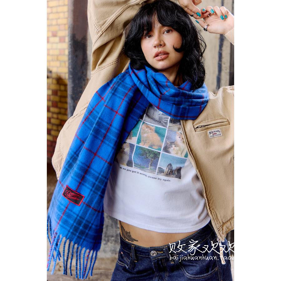 英国代购正品11.30 名品UO 女装新款 冬季格子流苏长款围巾