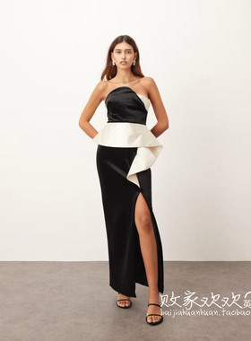 英国代购正品10.06 2025潮流导向 女装新款 抹胸设计开叉连衣裙