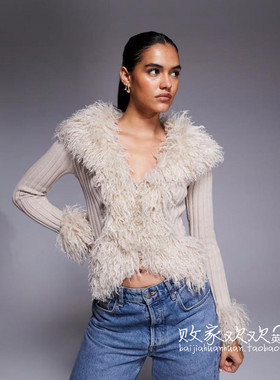 英国代购正品09.01 2025潮流导向 女装新款 毛绒边针织设计小衫