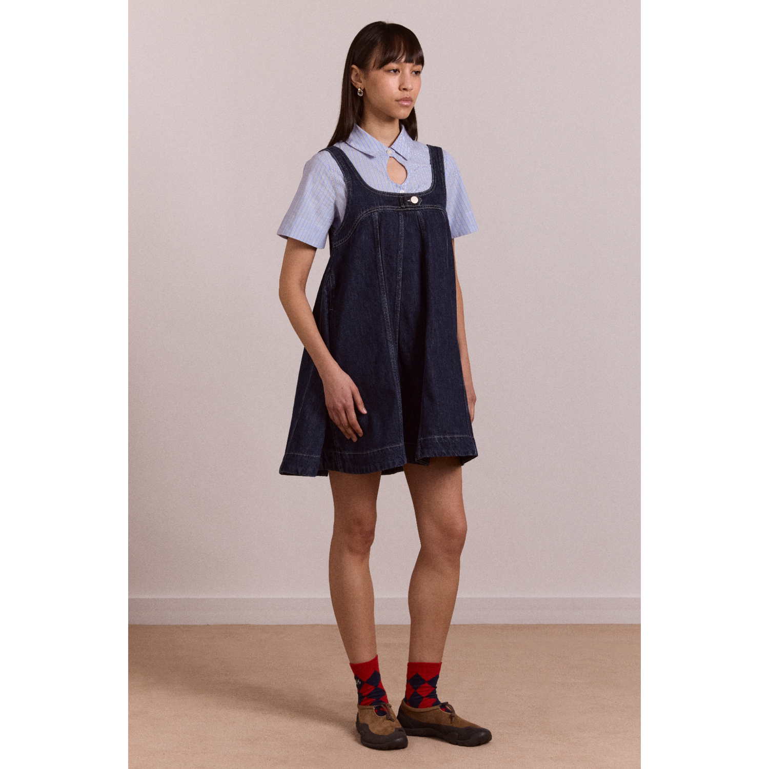 英国代购正品04.23 名品DM 女装新款 时尚肩带牛仔迷人百搭连衣裙