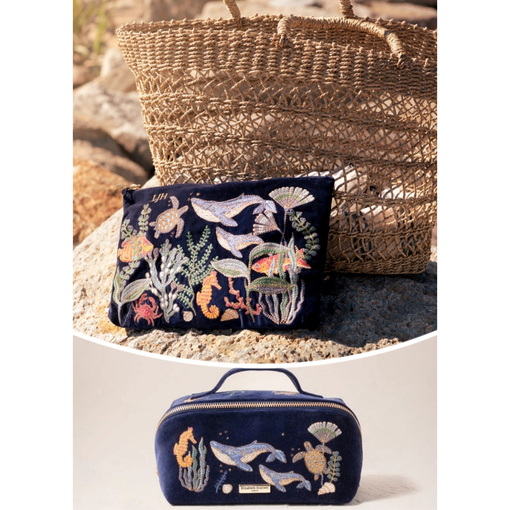 英国代购正品06.14 World Ocean Velvet Open 海底世界刺绣化妆包
