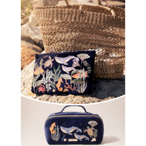 英国代购正品06.14 World Ocean Velvet Open 海底世界刺绣化妆包