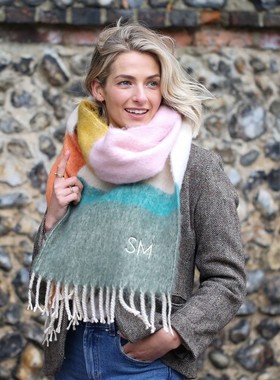 英国代购正品 09.17 Personalised撞色显白流苏 大围巾 可印字