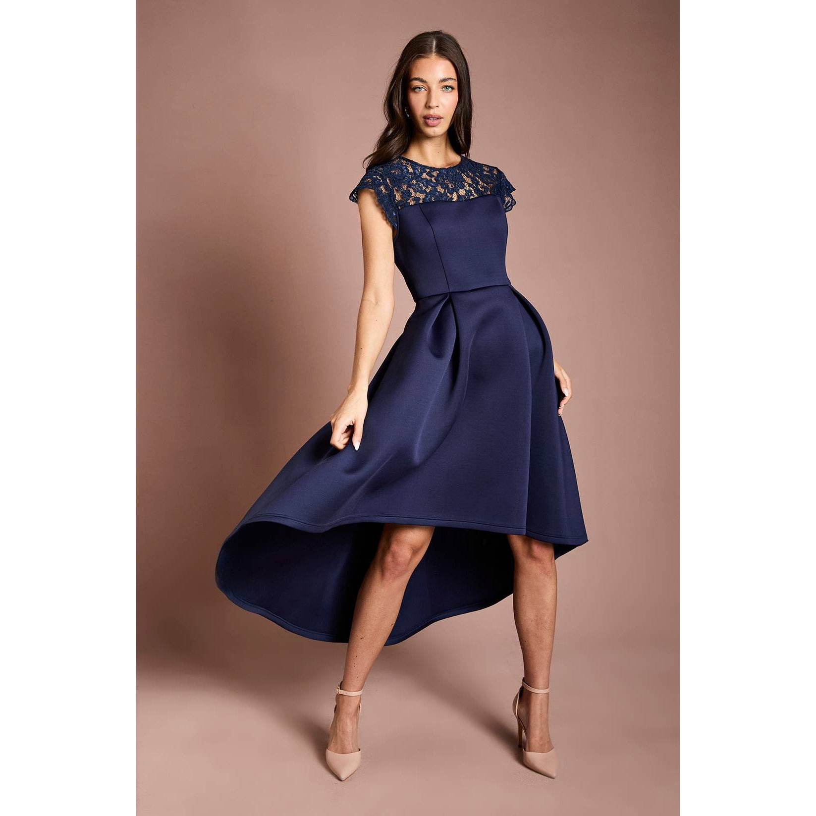 英国代购正品05.08 名品PL 女装新款 设计蕾丝拼接礼服连衣裙