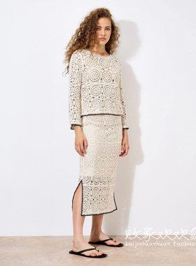 英国代购正品07.09 名品NEXT 女装新款 钩针花浅色开叉半身裙