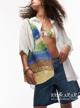 英国代购正品05.05 2025潮流导向 女包新款 沙滩风编织设计手提包
