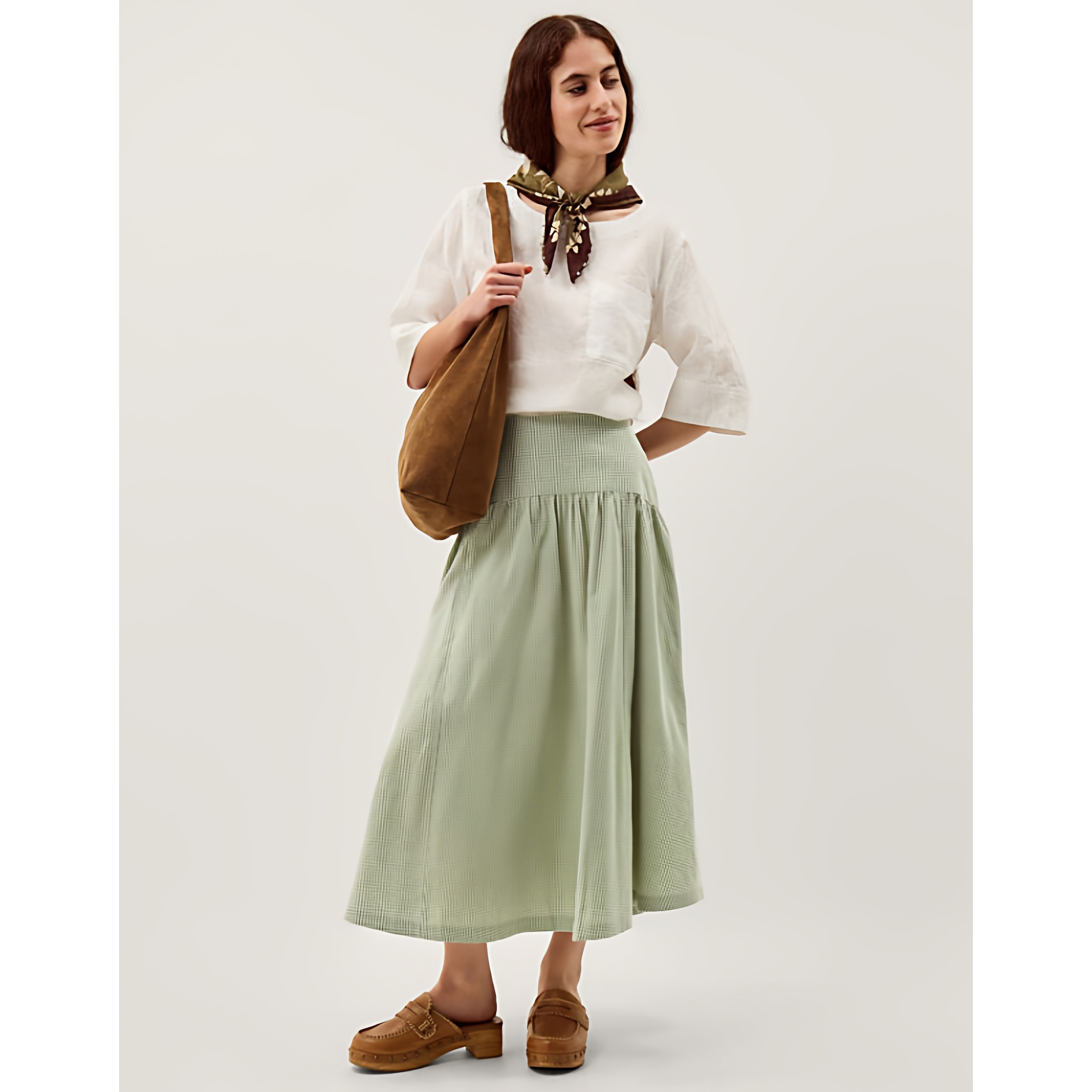 英国代购正品03.25 名品Monsoon 女装 设计A字迷你格子长款半身裙