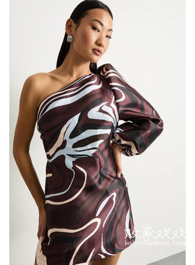 英国代购正品12.12 名品Boohoo 女装新款 单肩花色单肩迷人连衣裙