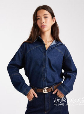 英国代购正品08.16 2025潮流导向 女装新款 翻领牛仔长袖舒适衬衫