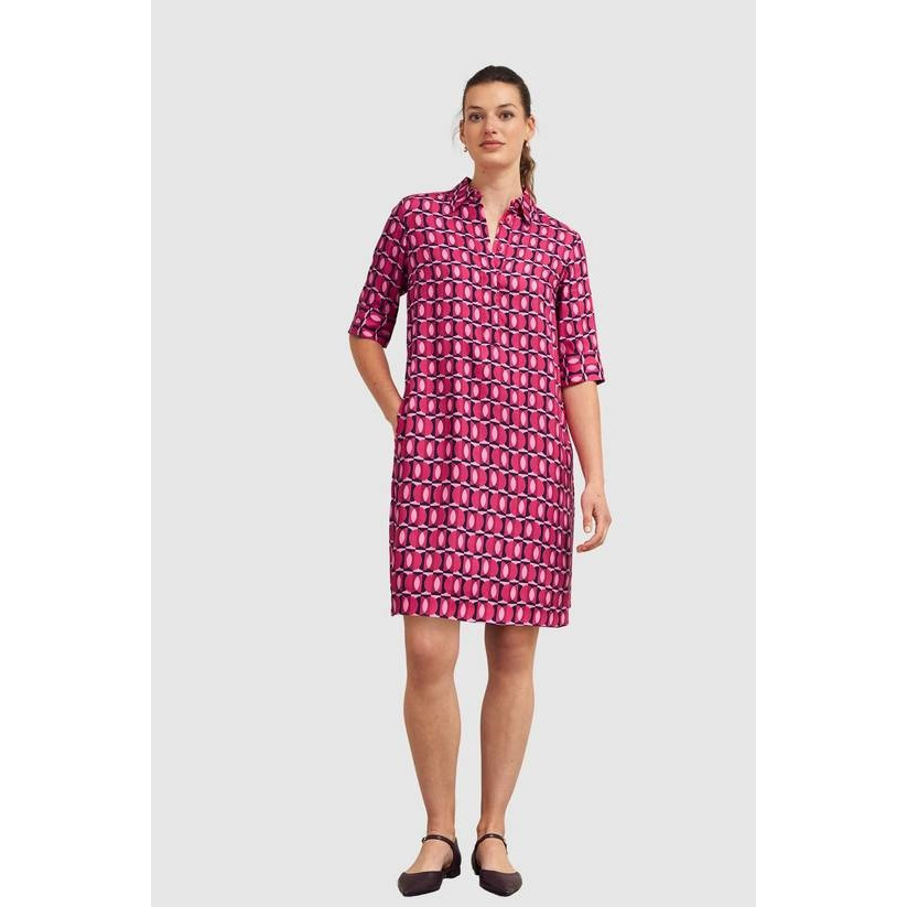 英国代购正品04.20 名品KM 女装新款 时尚翻领印花中长袖连衣裙