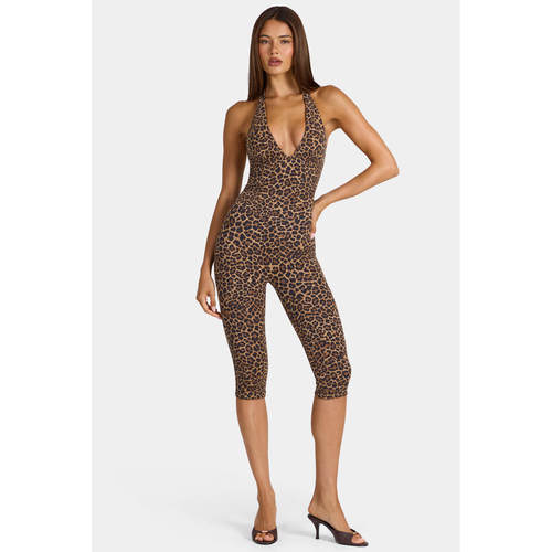 英国代购正品09.10 名品ohpolly 女装新款 挂脖豹纹紧身连衣裤