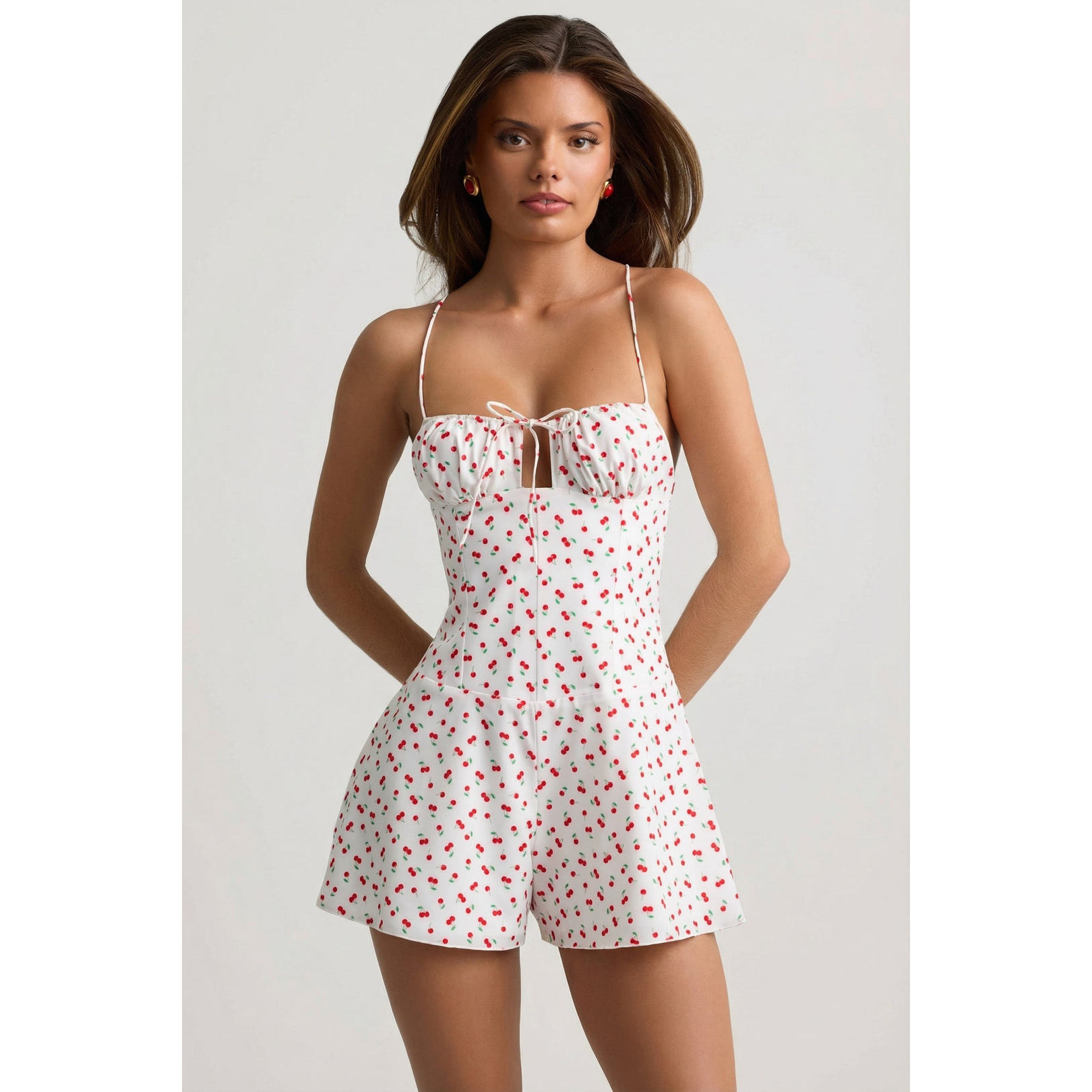 英国代购正品09.10 名品ohpolly 女装新款 吊带樱桃花短款连衣裤