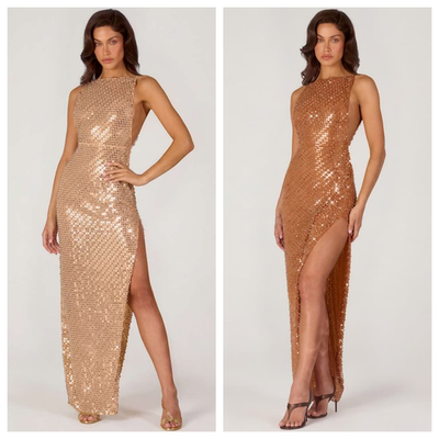 英国代购正品04.02 名品ohpolly 女装新款 亮片开叉长款连衣裙