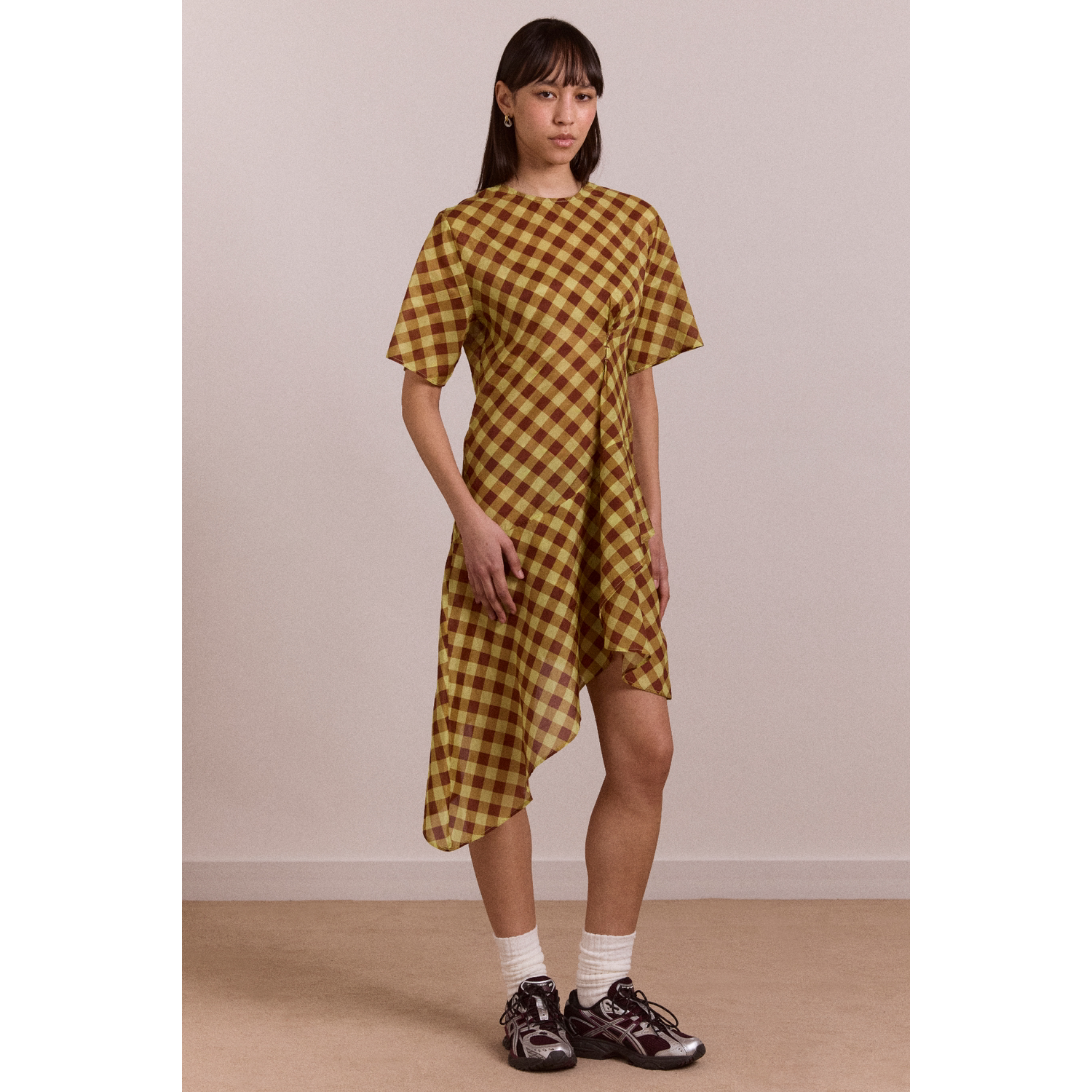 英国代购正品04.23 名品DM 女装新款 时尚设计格子不规则连衣裙
