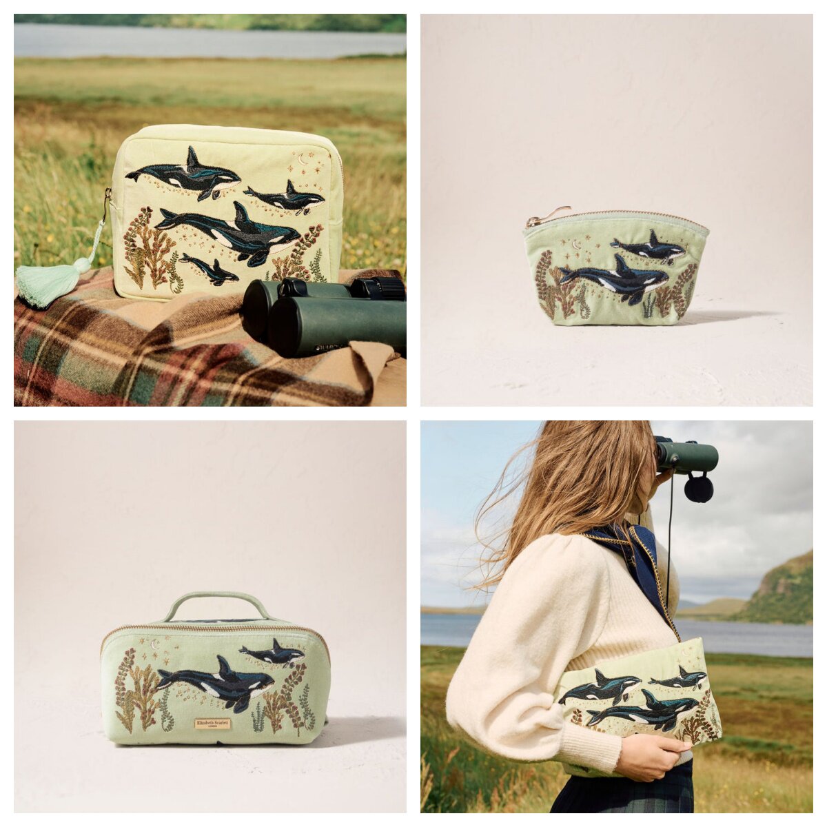 英国代购正品09.25 Wild Orcas Everyday Pouch 刺绣鲸鱼化妆包