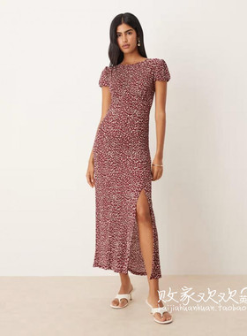 英国代购正品08.01 2025潮流导向 女装新款 时尚斑点开叉连衣长裙