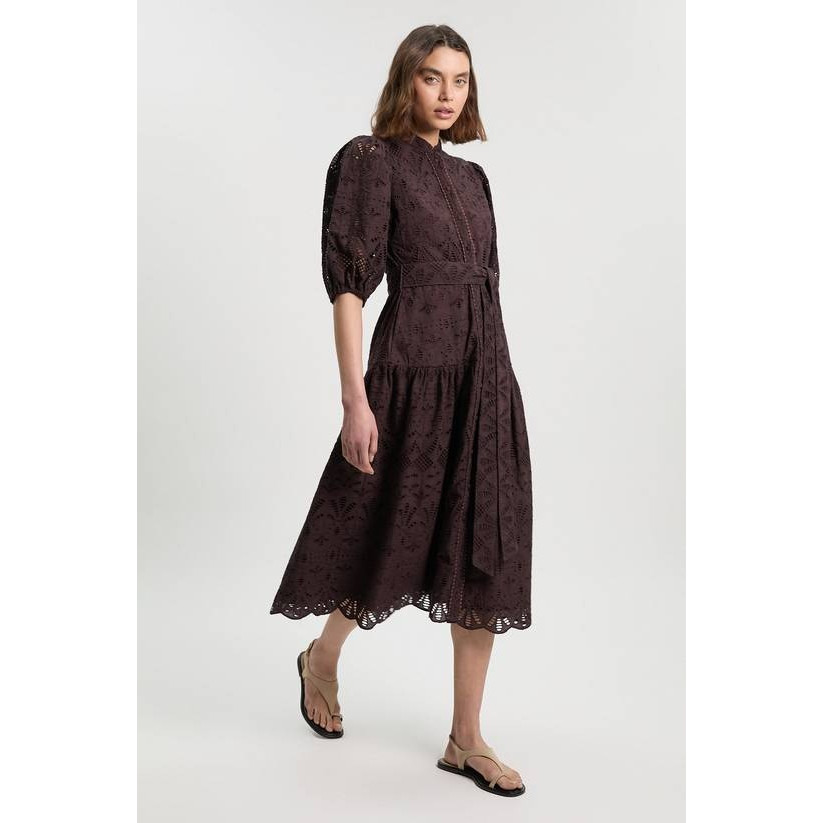 英国代购正品05.20 名品PL 女装新款 时尚泡泡袖露肩花长款连衣裙