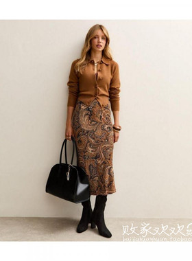 英国代购正品08.26 名品NL 女装新款 时尚设计印花中长款半身裙