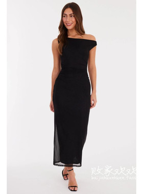 英国代购正品12.13 名品Boohoo 女装新款 时尚设计深色长款连衣裙