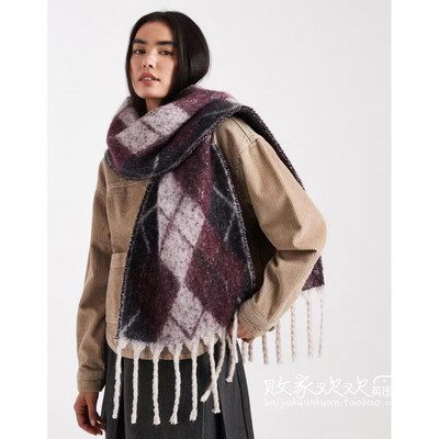 英国代购正品10.31 2025潮流导向 饰品新款 菱格流苏保暖长款围巾